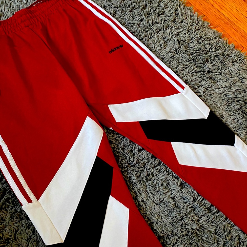 Mens Authentic “Adidas” Red Pants 3 stripes Medium